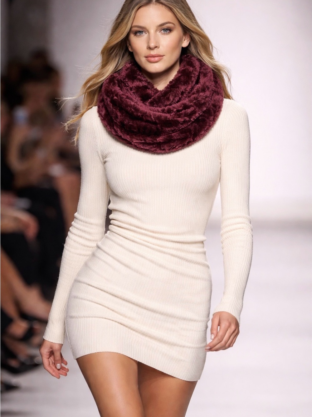 Luxurious Burgundy Faux Fur Scarf